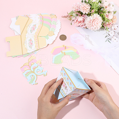 12Pcs 4 Colors Flower Printed 3D Teapot Shaped Paper Candy Gift Boxes with Ribbon DIY-SP0006-39-1