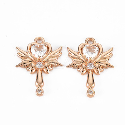 Rack Plating Brass Micro Pave Clear Cubic Zirconia Pendants KK-T060-07-RS-1