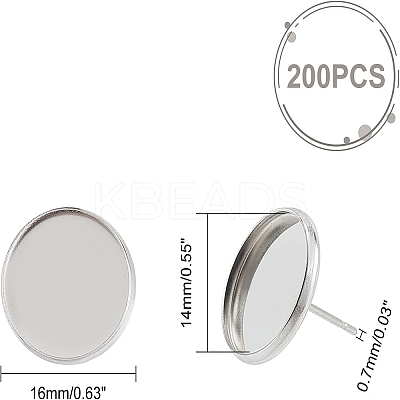 200Pcs Flat Round 304 Stainless Steel Stud Earring Settings STAS-UN0046-79-1