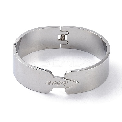 Non-Tarnish Word Love 304 Stainless Steel wide Hinged Bangles BJEW-G700-05P-1