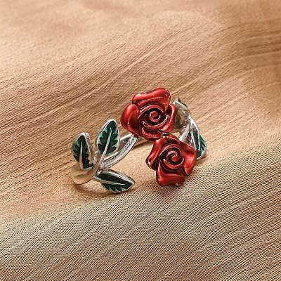 Zinc Alloy Enamel Open Cuff Rings for Women RJEW-U058-01P-1