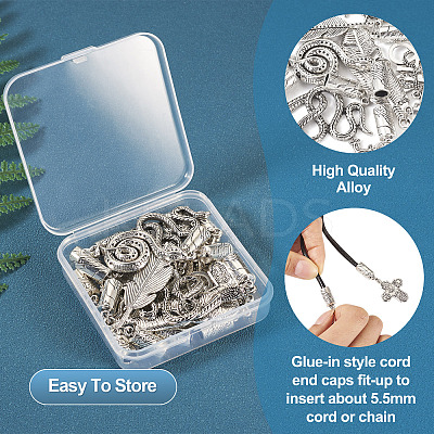 16Pcs 8 Styles Tibetan Style Alloy Cord Ends with Pendants FIND-TA0004-20-1
