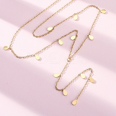 304 Stainless Steel Teardrop Tassel Y Necklaces NJEW-R026-24G-1
