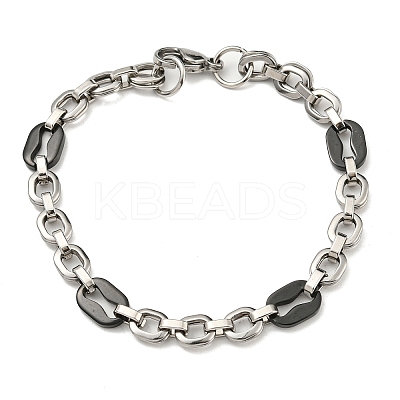 Non-Tarnish Two Tone 201 Stainless Steel Oval Link Chain Bracelet BJEW-B078-37BP-1