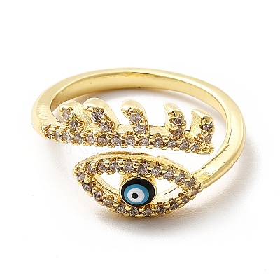 Enamel Evil Eye with Cubic Zirconia Open Cuff Ring KK-H439-42G-1