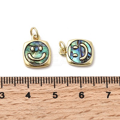 Epoxy Resin & Natural Paua Shell Square with Smiling Face Charms KK-K384-14G-1