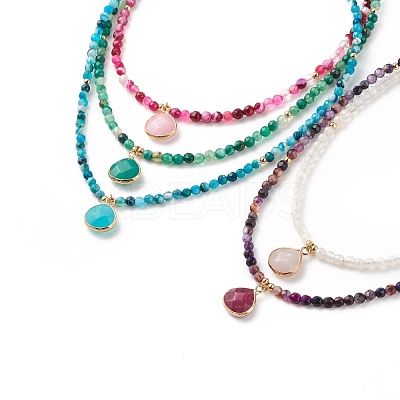 Teardrop Pendant Necklace with Round Beaded Chains NJEW-JN03921-1