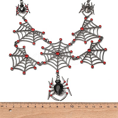Halloween Spider Web Alloy Siam Rhinestone Bib Necklaces for Women NJEW-P340-01B-1