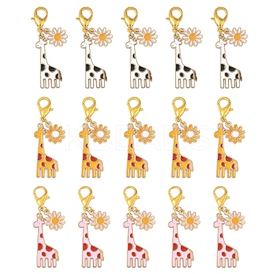 5Pcs Giraffe Alloy Enamel Pendant Decoration HJEW-YW00094-01-1