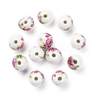 Floral Printed Porcelain Beads CFF042Y-1
