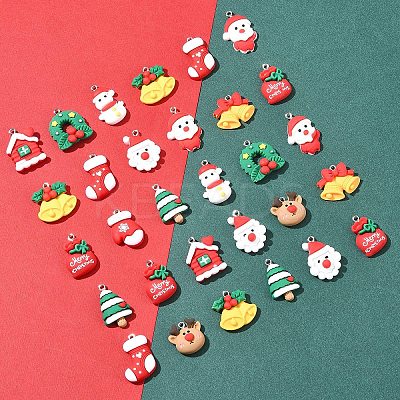 48Pcs 12 Styles Christmas Theme Opaque Resin Pendants RESI-FS0001-73-1