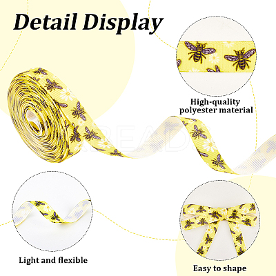 Polyester Bees Printed Grosgrain Ribbons SRIB-WH20020-018C-1
