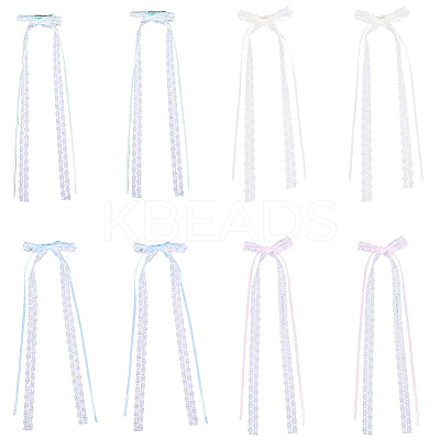 8Pcs 4 Colors Lace Bowknot Polyester Alligator Hair Clips PHAR-CY0001-01-1