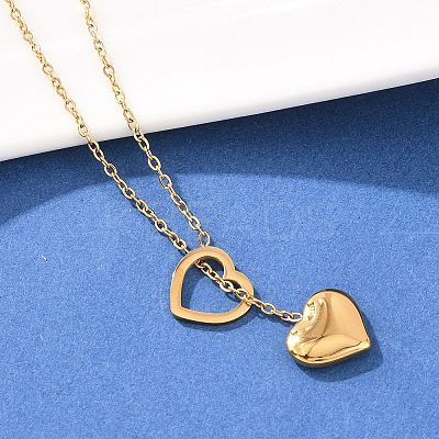 304 Stainless Steel Heart Pendant Lariat Necklaces for Women NJEW-A064-05G-1