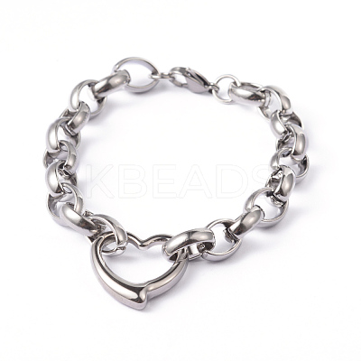 Tarnish Resistant Heart 304 Stainless Steel Link Necklaces and Bracelets Jewelry Sets LS-SJEW-F132-08P-1