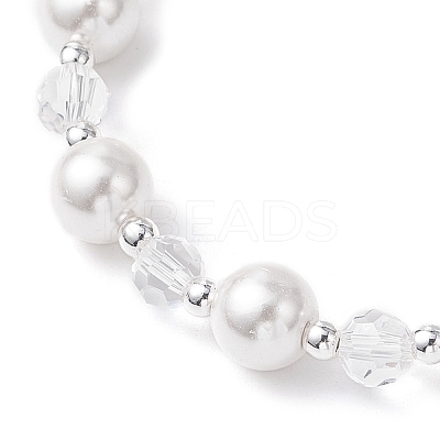 Shell Pearl & Glass Round Beaded Bracelets BJEW-JB11857-02-1