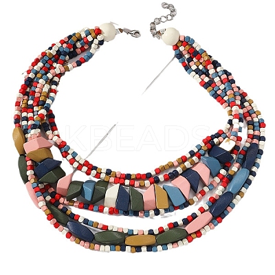 Bohemian Style Wood Geometric Beaded Multilayer Necklaces for Women WG33684-02-1