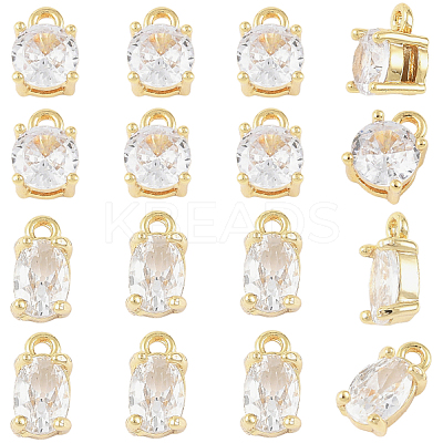 10Pcs 2 Styles Brass Micro Pave Clear Cubic Zirconia Charms KK-YW0004-36-1