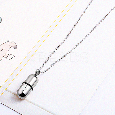 Non-Tarnish Medical Theme Pill Shape 304 Stainless Steel Pendant Necklaces with Cable Chains JS1441-3-1