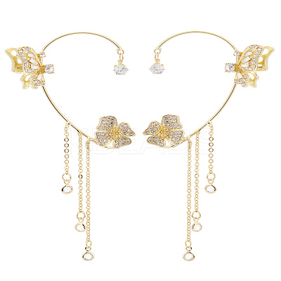 1 Pair Alloy Glass Tassel Cuff Earrings for Women EJEW-LP0001-65-1