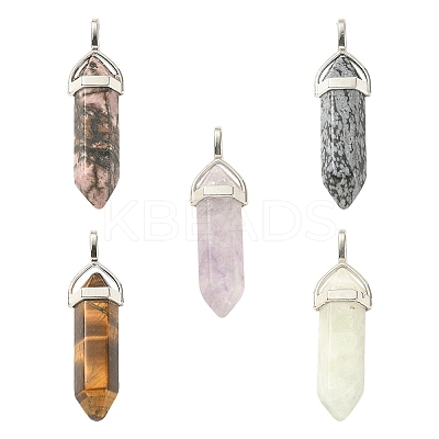 5Pcs 5 Styles Natural Mixed Gemstone Double Terminated Pointed Pendants G-YW0001-45-1