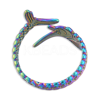 Ion Plating(IP) 201 Stainless Steel Fishbone Wrap Open Cuff Ring for Women RJEW-N038-101M-1