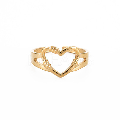 Ion Plating(IP) 304 Stainless Steel Open Heart Cuff Ring for Women X-RJEW-S405-207G-1