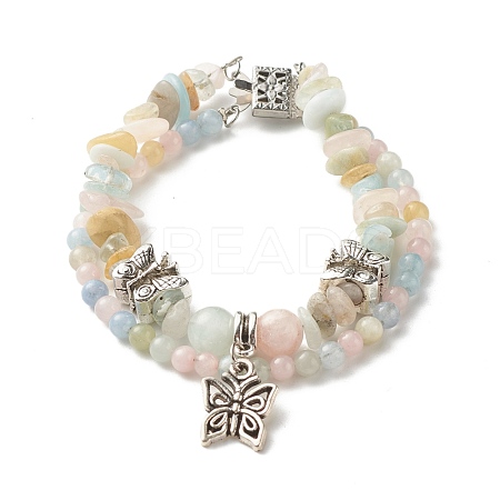 Natural Morganite Chip Beads Multi-strand Bracelet BJEW-JB07052-05-1