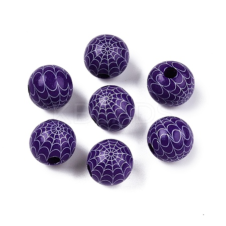 Halloween Printed Spider Webs Colored Wood European Beads WOOD-K007-04B-1