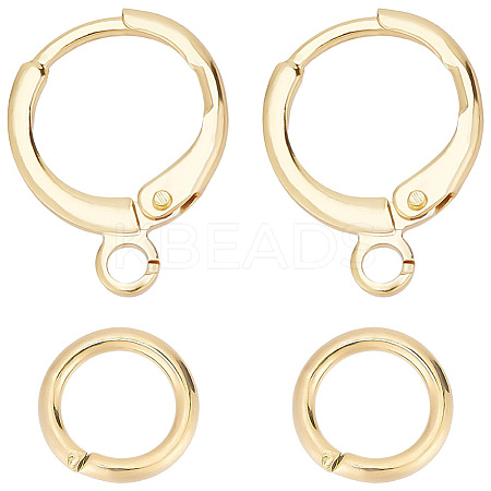 Brass Huggie Hoop Earring Findings with Brass Open Jump Rings FIND-CN0001-73B-1