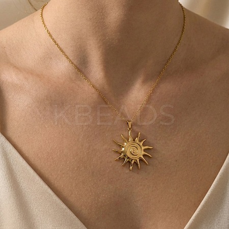 304 Stainless Steel Sun Pendant Necklaces for Women WG1EAC8-01-1