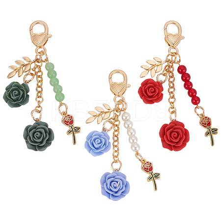 3Pcs 3 Colors Resin Flower Pendant Decorations AJEW-LP0001-02-1