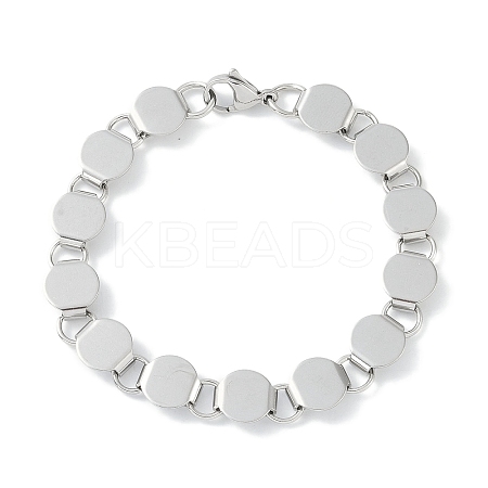 Non-Tarnish 201 Stainless Steel Flat Round Link Chain Bracelets for Women Men BJEW-I316-07A-P-1