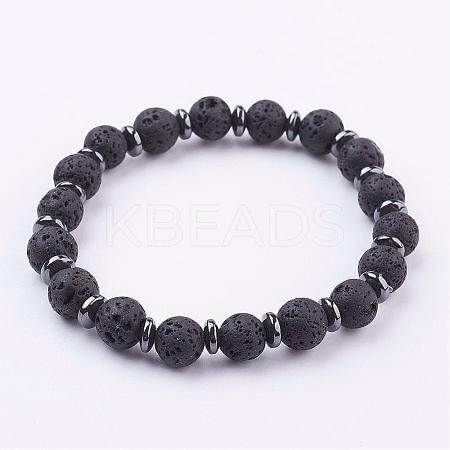 Natural Lava Rock Stretch Bracelets BJEW-JB03145-01-1