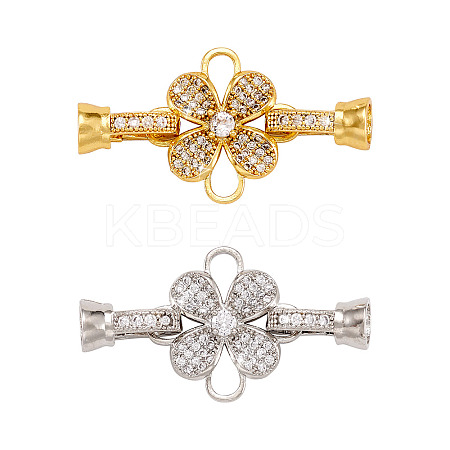 2Pcs 2 Colors Brass Micro Pave Clear Cubic Zirconia Fold Over Clasps ZIRC-PJ0001-11-1