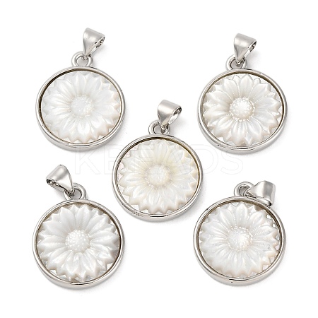 Natural White Shell Carved Sunflower Pendants KK-D537-03P-02-1
