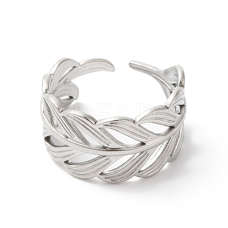 Non-Tarnish 304 Stainless Steel Leafy Branch Open Cuff Ring for Women X-RJEW-K245-31P-1
