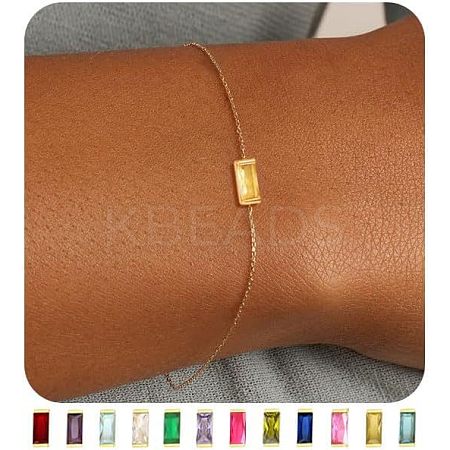 November Birthstone Brass Pave Cubic Zirconia Rectangle Link Bracelets WG17BBA-10-1