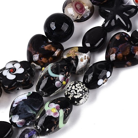 Handmade Foil Glass with Gold Sand Lampwork Beads Strands FOIL-Q002-08A-1