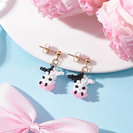 Cattle Glass Seed Bead Woven Stud Earrings EJEW-MZ00596-1