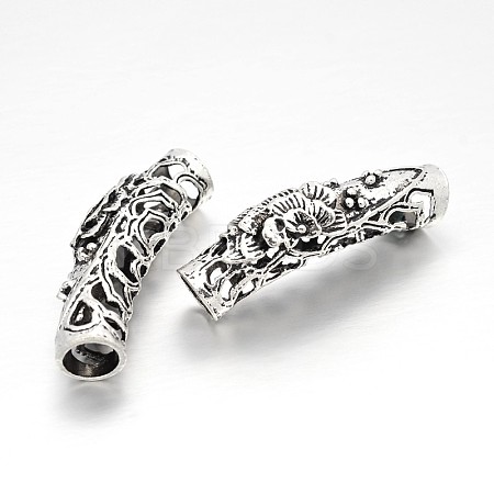 Tibetan Style Alloy Hollow Curved Tube Beads PALLOY-J577-04AS-1