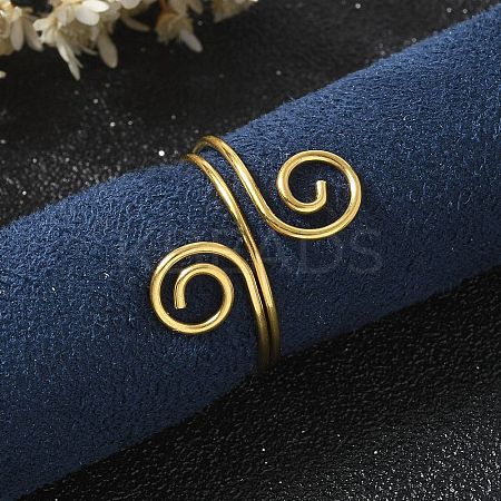 304 Stainless Steel Round Wrap Open Cuff Rings for Women Men LS-RJEW-Z071-02B-G-1