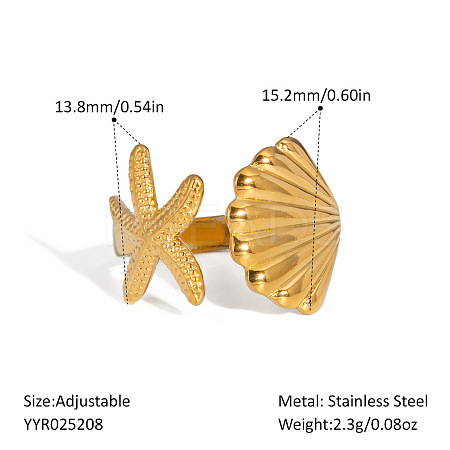 Ocean Themes Stainless Steel Adjustable Cuff Rings for Women VG5206-7-1