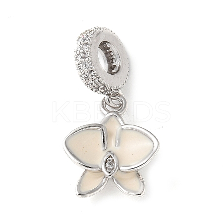 Brass Micro Pave Clear Cubic Zirconia Flower European Dangle Charms KK-C086-03P-01-1