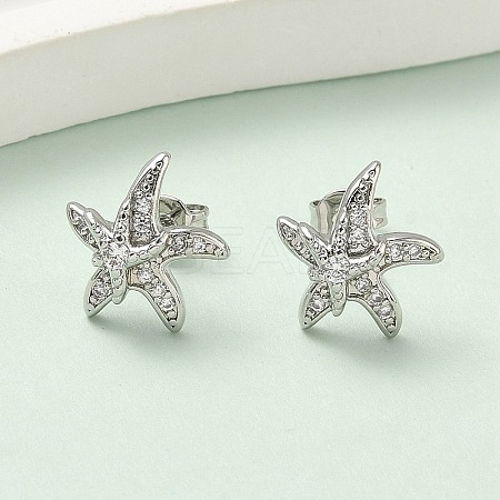 Brass Micro Pave Clear Cubic Zirconia Stud Earrings EJEW-A145-03D-P-1