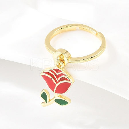 Adjustable Brass Enamel Pendant Finger Rings for Women LS-RJEW-A090-03G-1