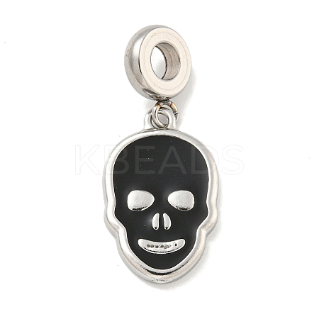 304 Stainless Steel Black Enamel European Dangle Charms STAS-U005-43P-1