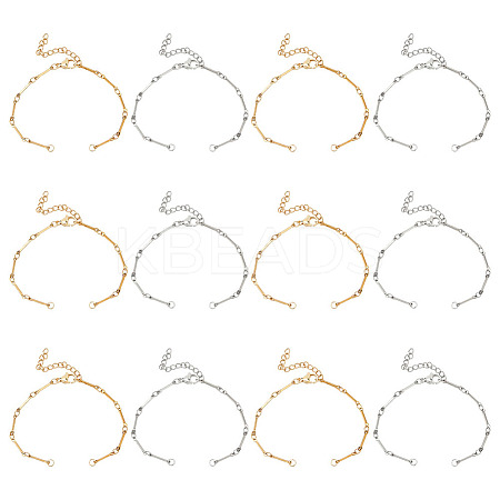12Pcs 2 Colors 304 Stainless Steel Bar Link Chain Bracelet Making AJEW-MA00003-1