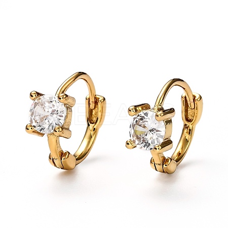 Brass Micro Pave Clear Cubic Zirconia Huggie Hoop Earrings EJEW-H121-13G-1