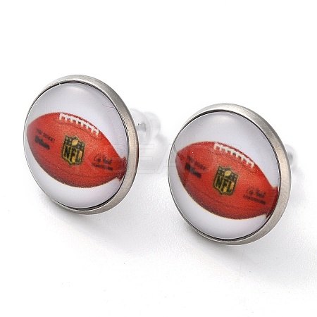 Sport Balls Glass & 304 Stainless Steel Stud Earrings for Women LS-EJEW-H005-01P-10-1